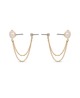 Ettika Double Post Freshwater Pearl Crystal Earrings