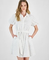 Sam Edelman Women's Puff-Sleeve Belted Eyelet Dress