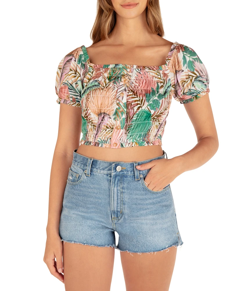 Hurley Juniors' Palmetto Sunset Smocked Crop Top