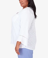 Alfred Dunner Plus Size Summer Breeze Button Down Gauze Top