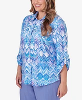 Alfred Dunner Plus Size Summer Breeze Zig Zag Button Down Blouse