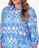 Alfred Dunner Plus Size Summer Breeze Zig Zag Button Down Blouse