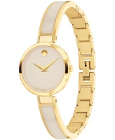 Movado Women's Moda Swiss Quartz Taupe Ceramic Gold-Tone Yellow Pvd Watch 24mm