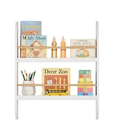 Danya B Steiner Rounded Contemporary 2-Tier Kids Book or Magazine Storage Wall-Mount Bookcase with Contrasting Wood-Toned Rods