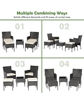 Sugift 5 Pieces Outdoor Wicker Sofa Set with Coffee Table and 2 Ottomans