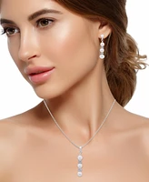 Cultured Freshwater Pearl (5-7mm) & Crystal Pendant Necklace & Matching Drop Earrings Set in Sterling Silver