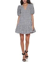 Calvin Klein Women's Printed Puff-Sleeve Flounce Dress