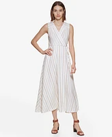 Calvin Klein Women's Striped Wrap Midi Dress