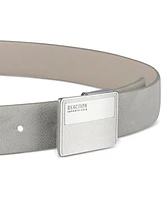 Kenneth Cole Reaction Men's Faux-Leather Logo Plaque-Buckle Belt