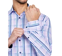 Men's Recycled Slim Fit Plaid Performance Stretch Cooling Comfort Dress Shirt