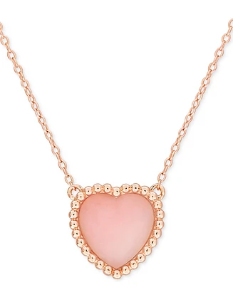 Pink Opal (5 ct. t.w.) Heart Bead Frame 17" Pendant Necklace in Rose-Plated Sterling Silver