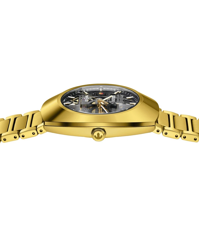 Rado Unisex Swiss Automatic DiaStar Original Skeleton Gold Pvd Stainless Steel Bracelet Watch 38mm