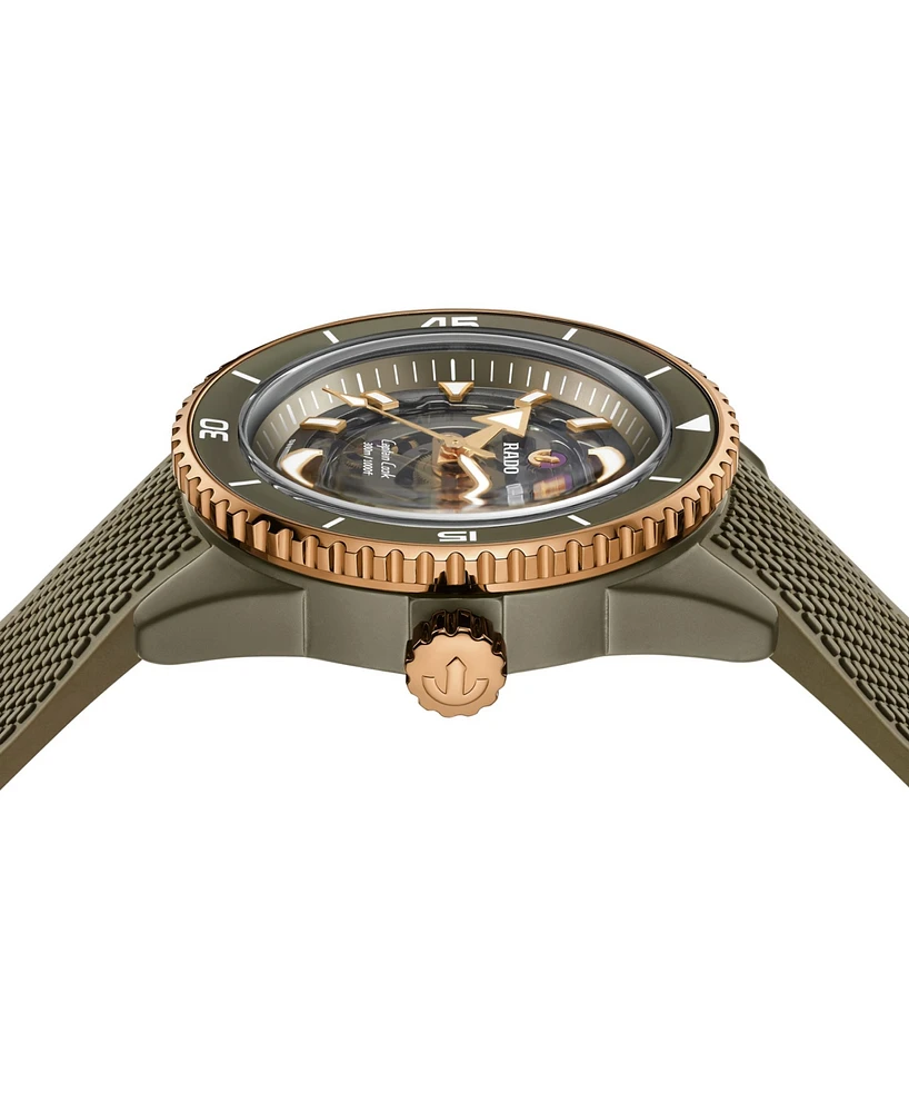 Rado Men's Swiss Automatic Captain Cook Green Rubber Strap Watch 43mm