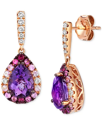 Le Vian Multi-Gemstone (2-1/2 ct. t.w.) & Nude Diamond (1/8 ct. t.w.) Pear Halo Drop Earrings in 14k Rose Gold