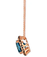 Le Vian Deep Sea Blue Topaz (4-1/2 ct. t.w.) & Diamond (1/6 ct. t.w.) Double Halo Adjustable 20" Pendant Necklace in 14k Rose Gold