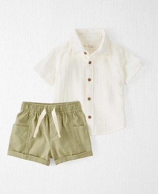 Little Planet by Carter's Baby Boys Organic Cotton Button-Front Shirt and Shorts Set