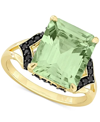 Green Quartz (5-1/3 ct. t.w.) & Black Sapphire (3/8 Statement Ring 18k Gold Flash-Plated Sterling Silver