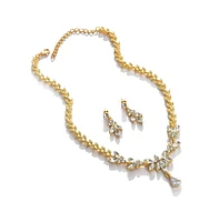 Sohi Women's Gold Stone Leaf Necklace And Earrings (Set Of 2)