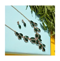 Sohi Women's Green Stone Leaf Necklace And Earrings (Set Of 2)