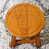 Carved Wooden Step Stool, Queen Bee