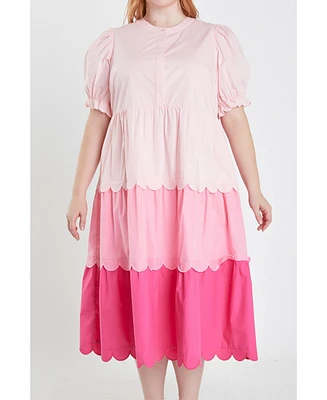 Women's Plus Colorblock Scallop Dress