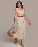 Donna Karan Women's Belted Linen-Blend Sleeveless Fit & Flare Dress