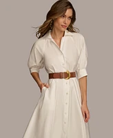 Donna Karan Women's Faux-Leather Belt Cotton Shirtdress