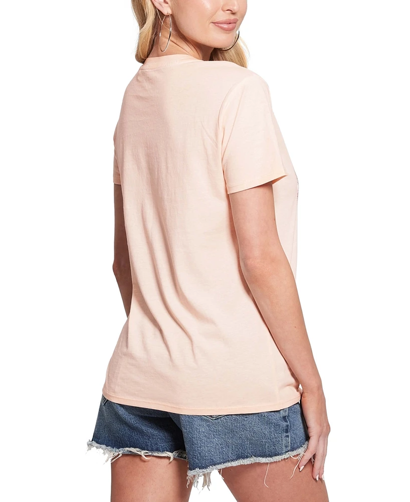 Guess Women's Cotton Lace-Logo Short-Sleeve Easy T-Shirt