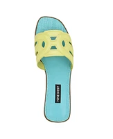 Nine West Women's Geena Round Toe Flat Slip-On Sandals - Neon Lemon Lime Patent