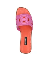 Nine West Women's Geena Round Toe Flat Slip-On Sandals - Neon Patent