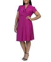 24seven Comfort Apparel Plus Short Sleeve Rouched Wrap Dress