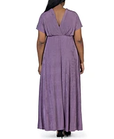 24seven Comfort Apparel Plus Size Front Slit Empire Waist Maxi Dress