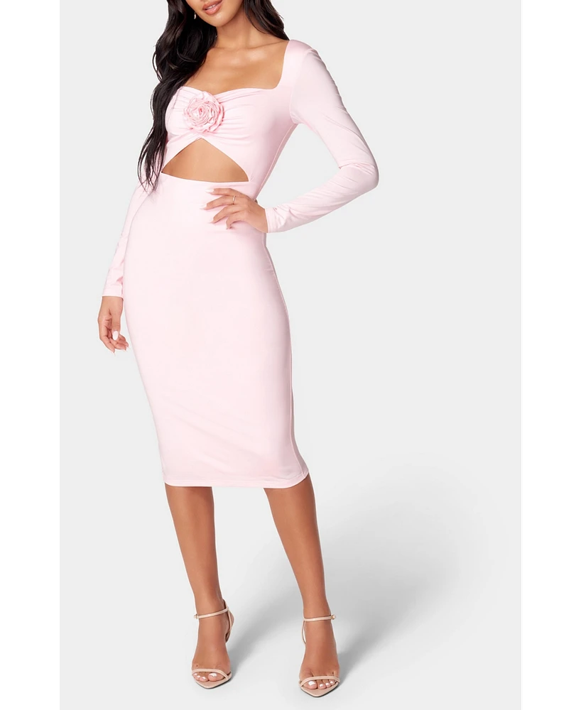 Bebe Women's Rosette Midi Cutout Dress