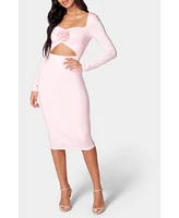 Bebe Women's Rosette Midi Cutout Dress