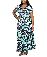 24seven Comfort Apparel Plus Size Oversized Cap Sleeve Maxi Dress