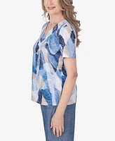 Alfred Dunner Women's Bayou V-neck Wavy Abstract Top