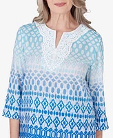 Alfred Dunner Women's Neptune Beach Ombre Diamond Print Tunic Top