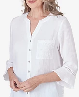 Alfred Dunner Petite Summer Breeze V-neck Button Down Gauze Top