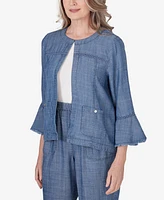 Alfred Dunner Petite Blue Bayou Bell Sleeve Chambray Jacket