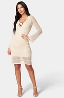 bebe Women's Long Sleeve Crochet Resort Dress