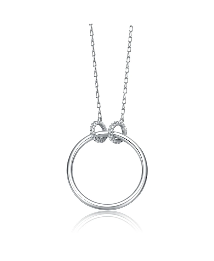 Sterling Silver White Gold Plated Hollow Circle Pendant Necklace