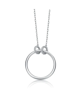 Sterling Silver White Gold Plated Hollow Circle Pendant Necklace