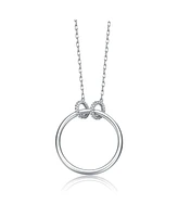 Sterling Silver White Gold Plated Hollow Circle Pendant Necklace