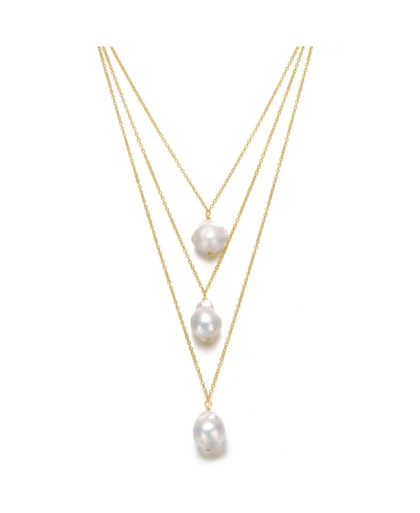 Sterling Silver 14K Gold Plated with Freshwater Pearl Layered Necklace