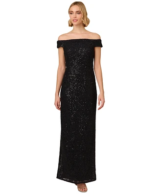 Adrianna Papell Women's Corded Off-The-Shoulder Sequin Gown