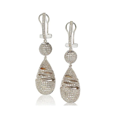 Suzy Levian Sterling Silver Cubic Zirconia Puffed Pave Party Dangle Drop Earrings