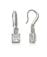 Suzy Levian Sterling Silver Cubic Zirconia Asscher-cut Dangle Earrings