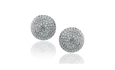 Suzy Levian Sterling Silver Cubic Zirconia Pave Disco Ball Stud Earrings