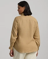 Lauren Ralph Plus 100% Linen Roll-Tab Shirt