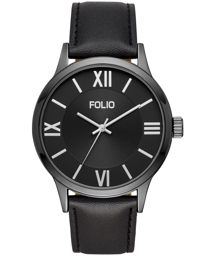 Folio Men's Three Hand Black Polyurethane Watch 45mm